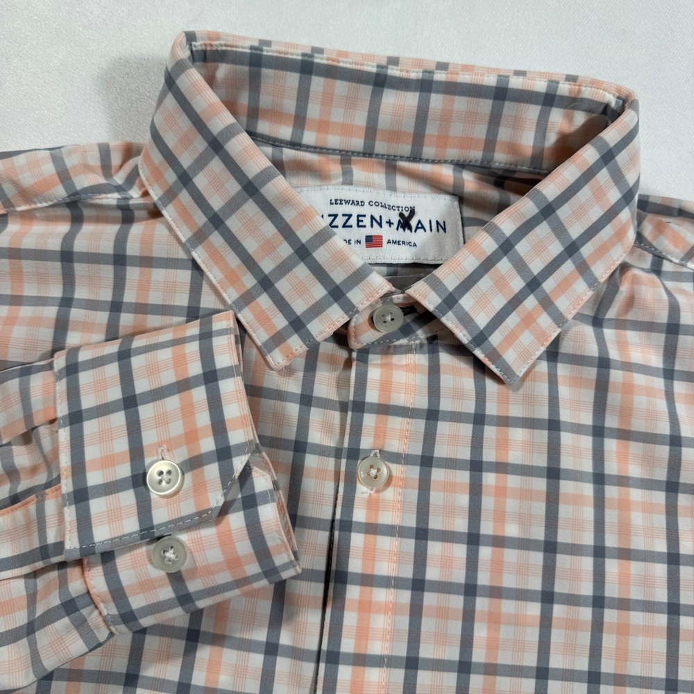 Mizzen + Main Leeward Collection Plaid Button Up Dress Shirt Large Tall Trim Fit